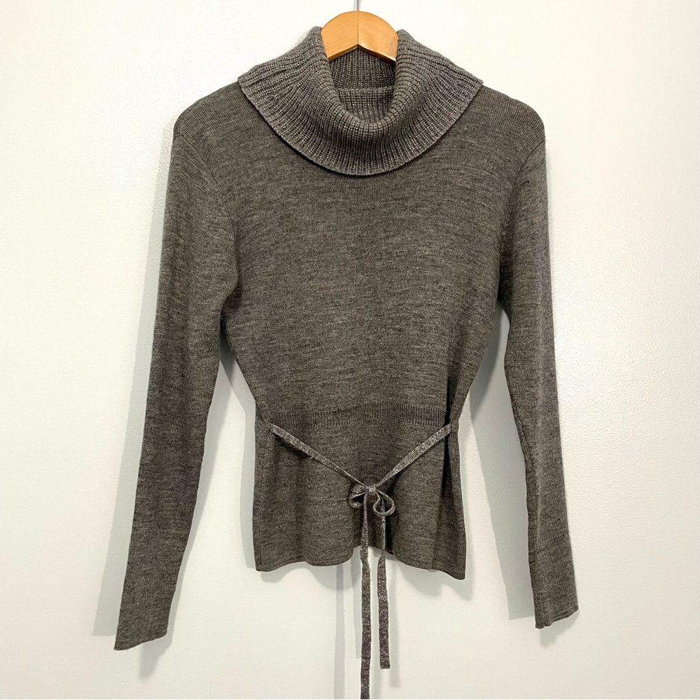Vintage Gray Heather Wool Blend Cowl Neck Sweater Waist Tie